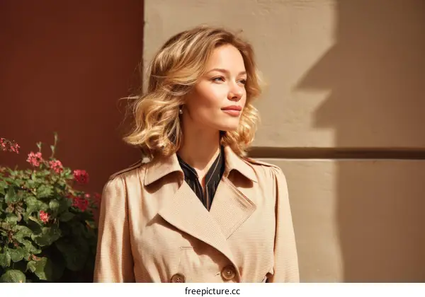 Stylish Woman in Beige Trench Coat Outdoors