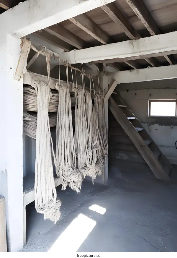 Rustic Interior with Hanging Rope in a Wooden Building