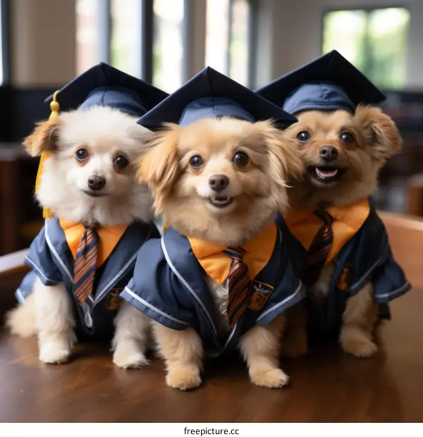 Graduation Day for Dogs: Three Pups in Caps and Gowns