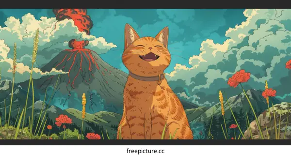Cat Facing Volcano