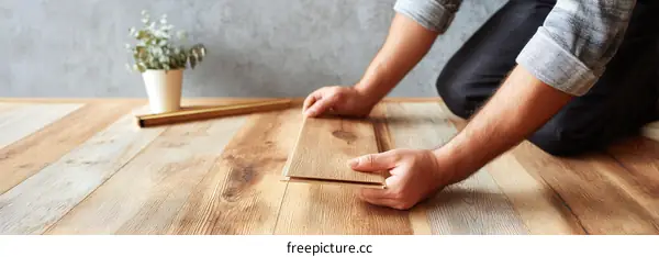 Installing Laminate Flooring by a Worker