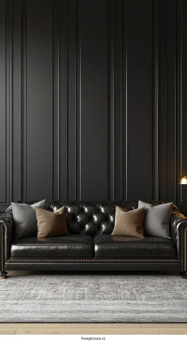 Elegant Black Leather Sofa Room Interior Design