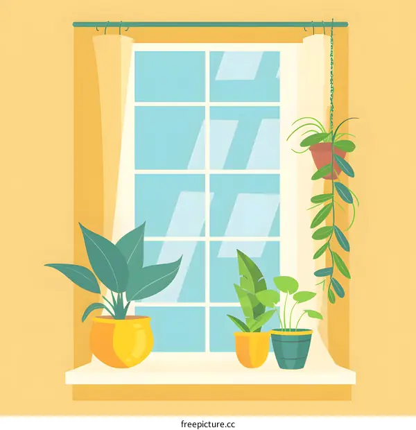 Window with Plants and Curtains