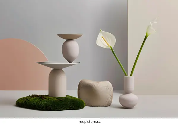 Minimalist Still Life with White Flowers and Geometric Shapes