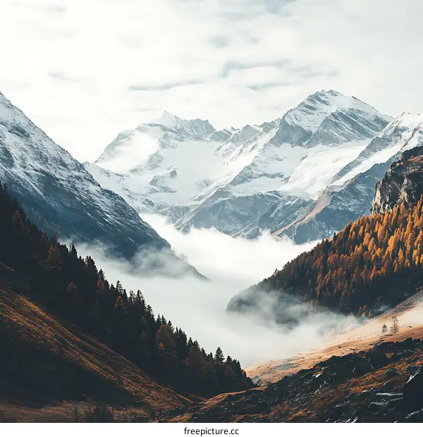 Snow Capped Mountains in the Clouds