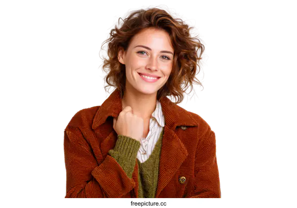 [Transparent Background PNG]Smiling Woman in a Warm Autumn Coat