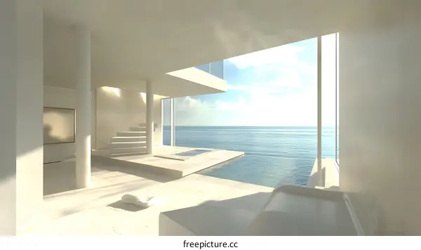 Minimalist White Interior Design with Ocean View