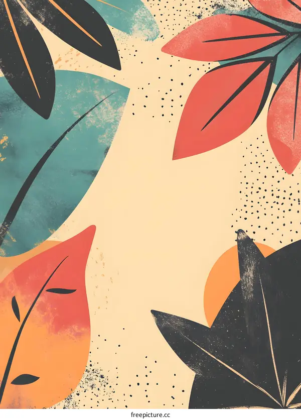 Abstract Beige Background With Minimalist Leaves