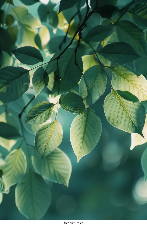 Green leaves of a tree in the sunlight