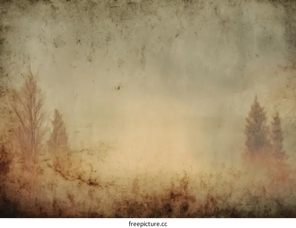 Vintage Foggy Forest Scene Illustration