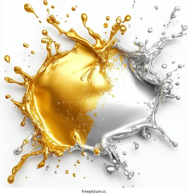 Abstract Gold and Silver Liquid Splash
