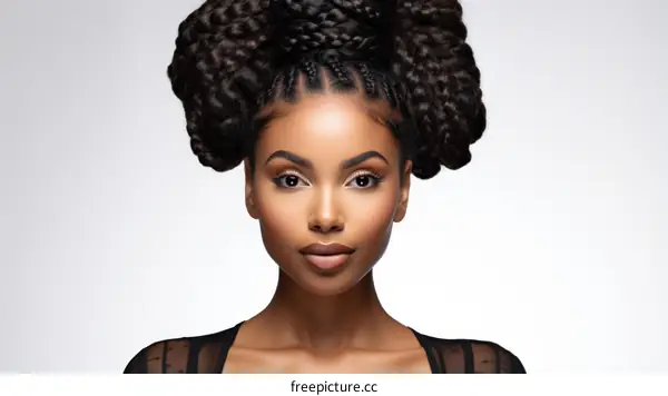 Stunning Portrait of a Black Woman with Voluminous Afro Buns