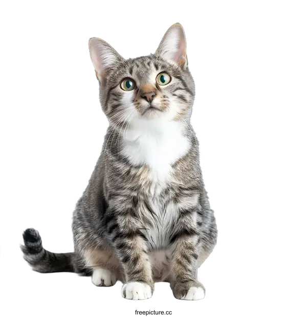 [Transparent Background PNG]Cute Tabby Kitten Sitting on White Background