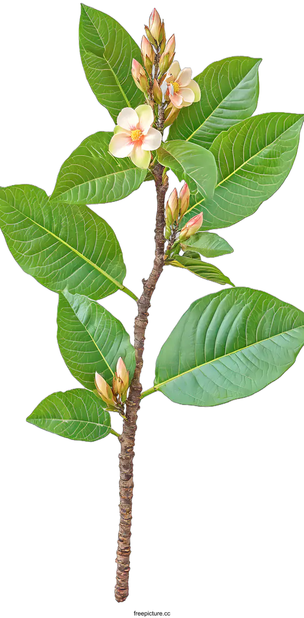 [Transparent Background PNG]Closeup of Green Leaves and Pink Flowers Branch