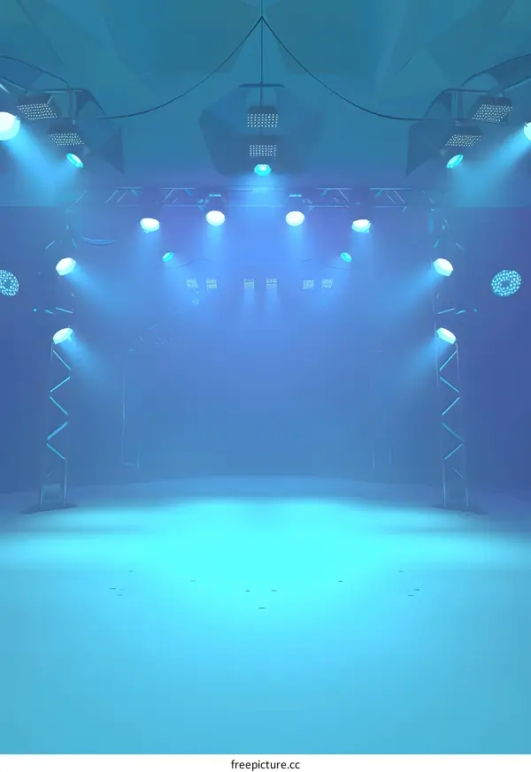 Empty Stage with Blue Lights and Spotlight