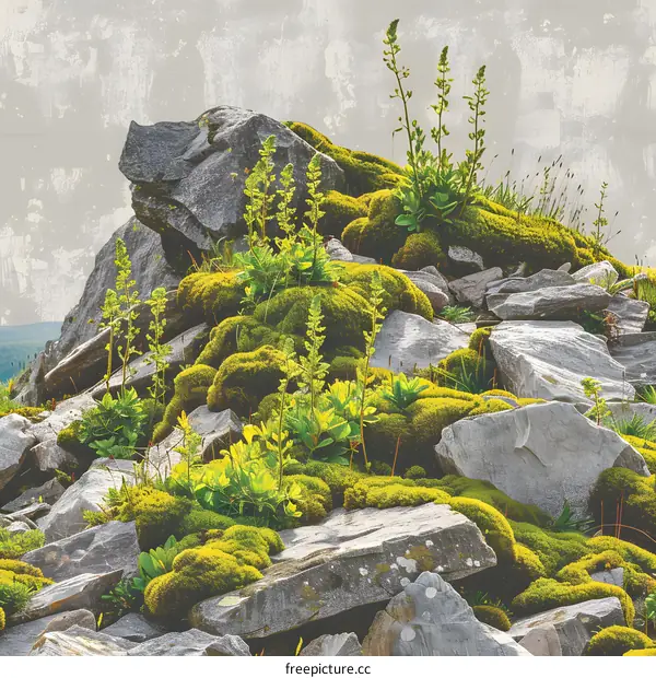 Green Moss Growing on Rocks in Nature
