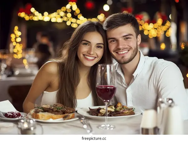 Couple Enjoying a Romantic Dinner at a Restaurant