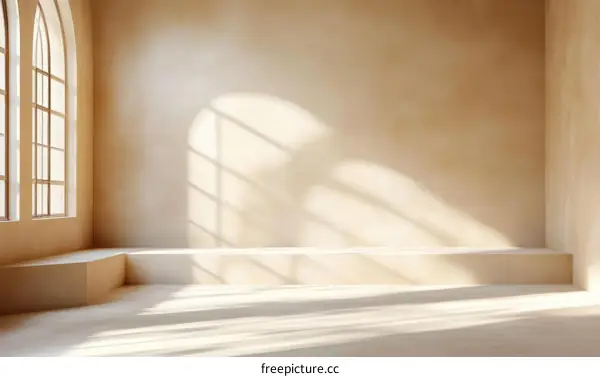 Beige Minimalist Interior Scene with Sunlight