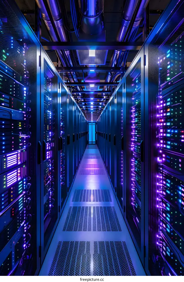 Server room with colorful lights