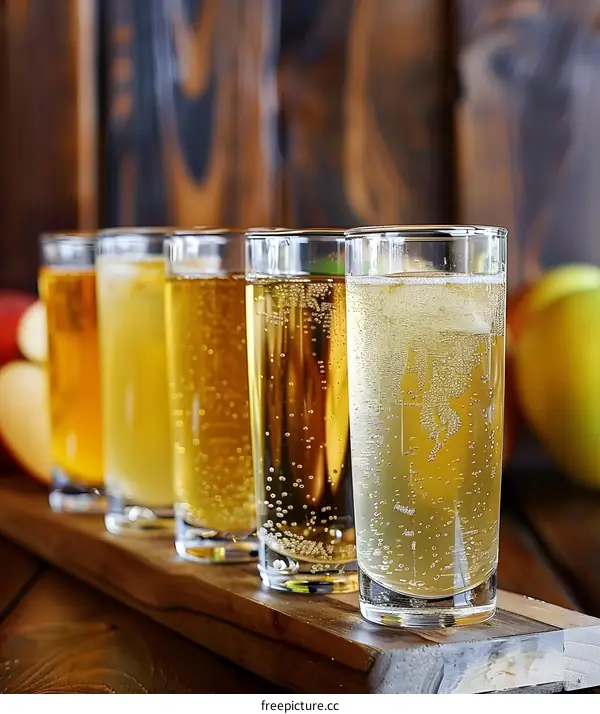 Fresh Apple Cider in Glasses on Wooden Table