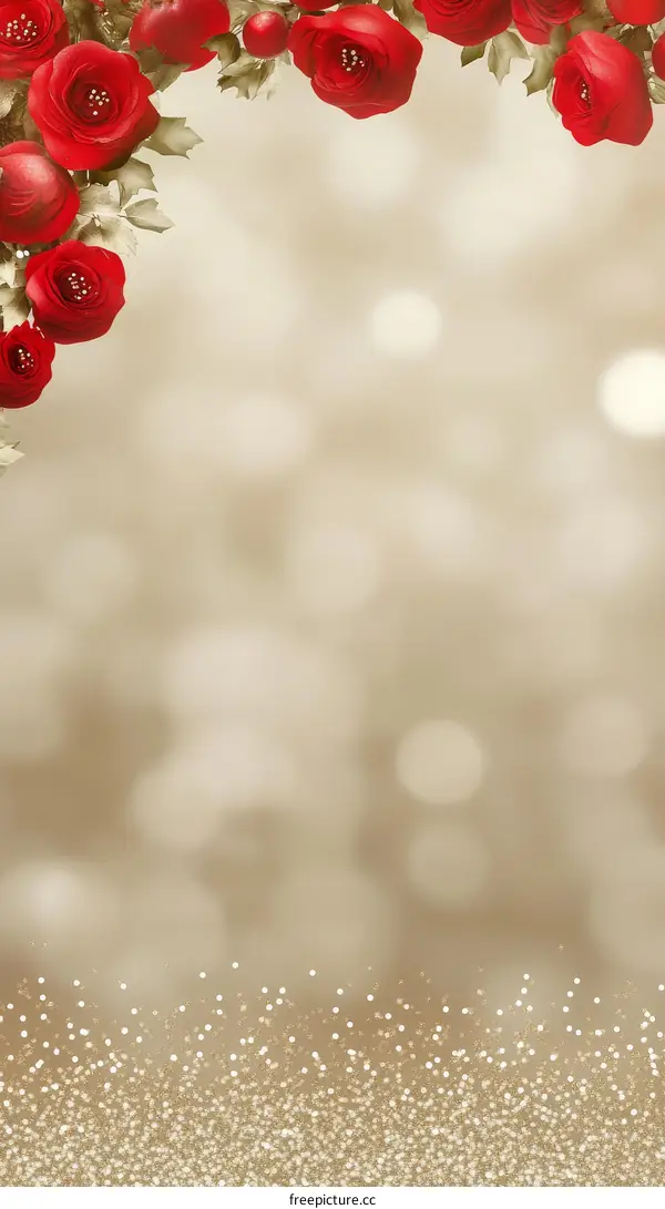 Elegant Red Rose Floral Background with Gold Glitter