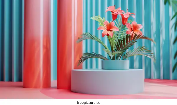 Colorful Floral Display on a Modern Minimalist Stand