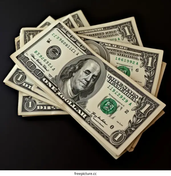 Stack of American one hundred dollar bills