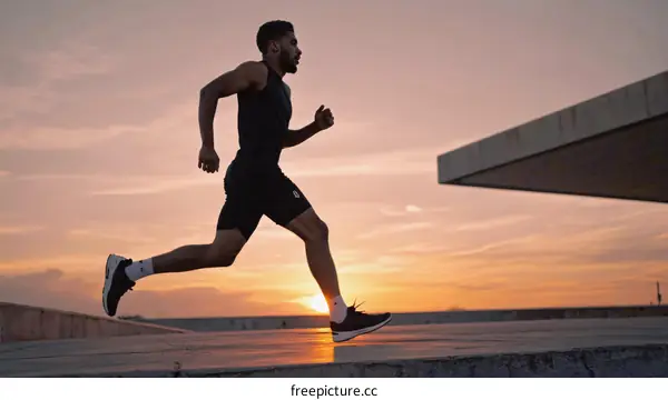 Man Running at Sunset Cityscape