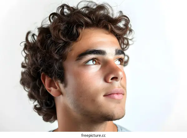 Close Up Portrait of a Young Man Looking Up