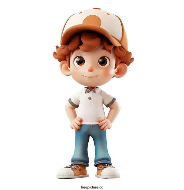 [Transparent Background PNG]A 3D illustration of a young boy wearing a baseball cap