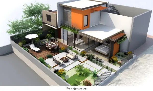 Modern House Design with a Patio and Garden