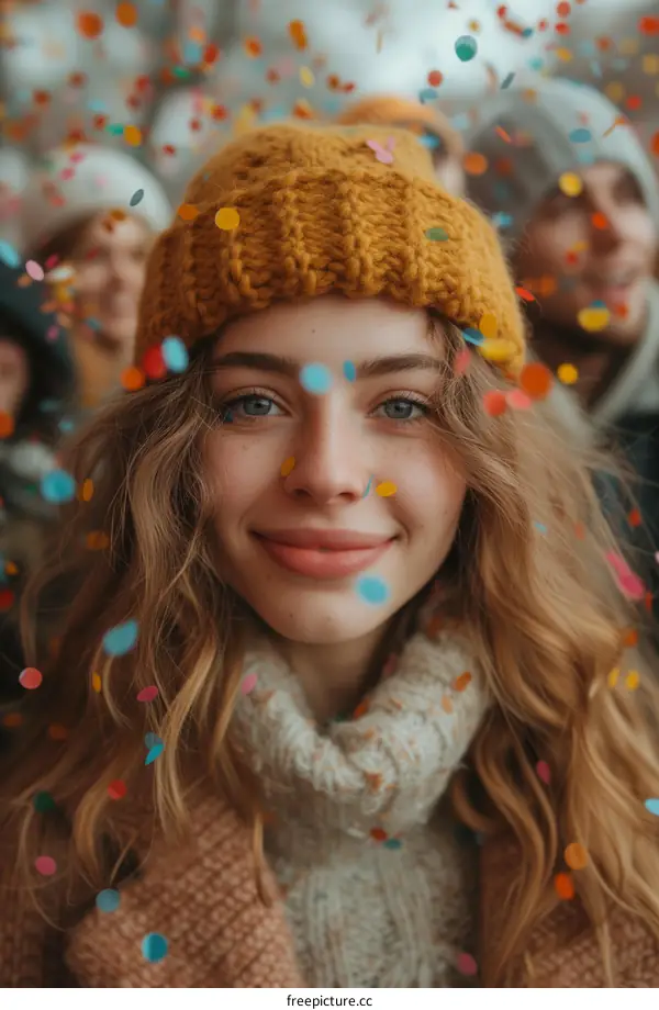 Young woman celebrating with friends