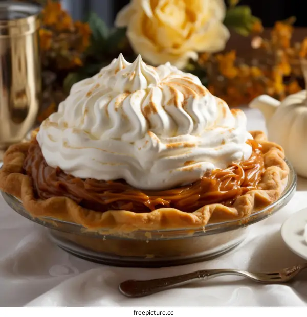 Decadent Caramel Pumpkin Pie Topped With Fluffy Whipped Cream