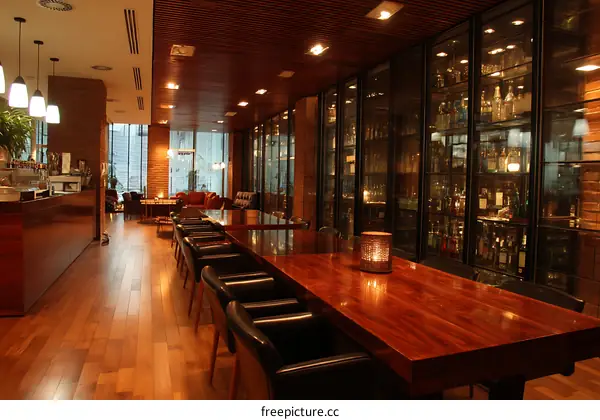 Modern Restaurant Interior with Large Wooden Table