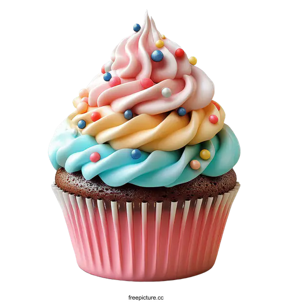 [Transparent Background PNG]Delicious Colorful Whipped Cream Cupcake