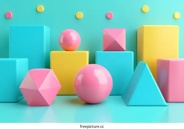 Pink and blue pastel 3D shapes