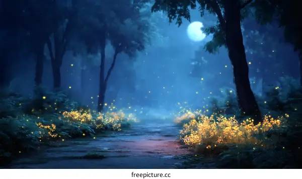 Mystical Moonlight Forest Pathway