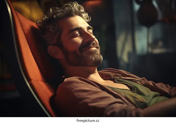 Bearded man smiling with eyes closed