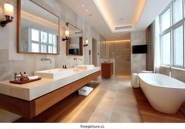 Luxury Modern Bathroom with Double Sinks and Bathtub