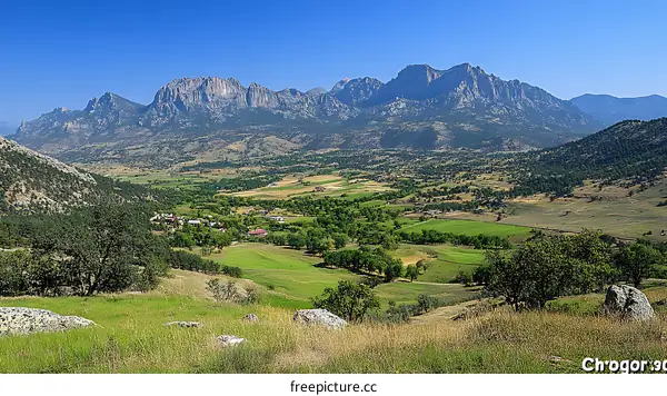 Mountain Valley Landscape with Green Meadows