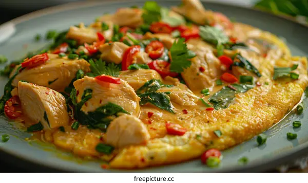 Scrambled Eggs with Chicken and Vegetables