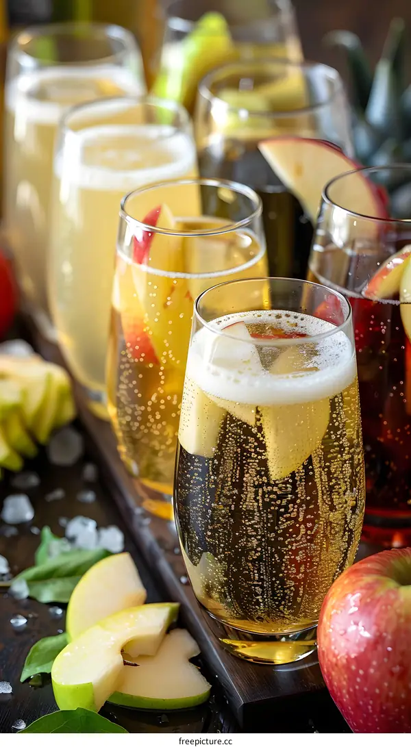 Sparkling Apple Cider with Fresh Apple Slices