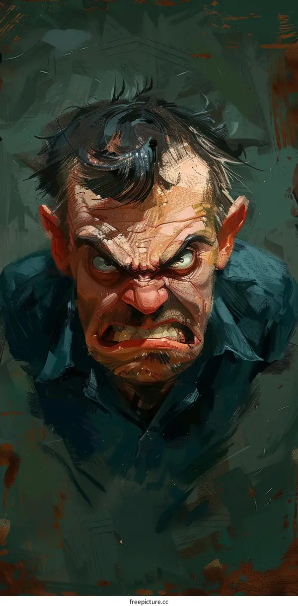 An illustration of an angry man with a beard and a mustache