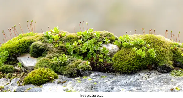 Green Moss on Stone Wall