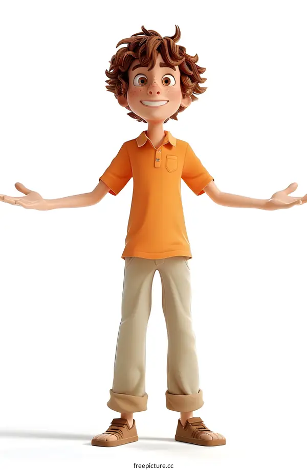Smiling Cartoon Boy with Open Arms