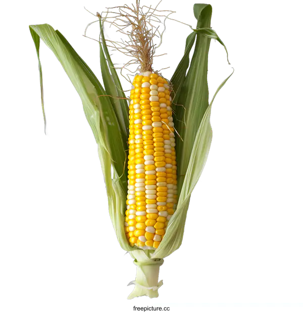 [Transparent Background PNG]Single Ear Of Corn With Husk On White Background