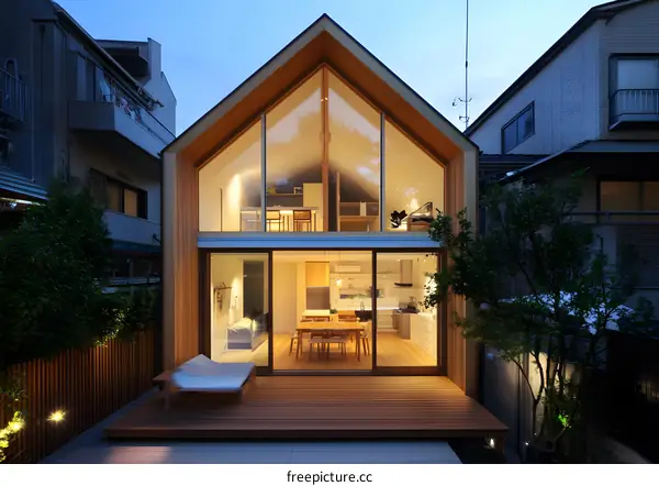 Modern Wooden House with Large Windows and a Deck in Japan