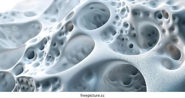 Close-up image revealing the porous surface with holes