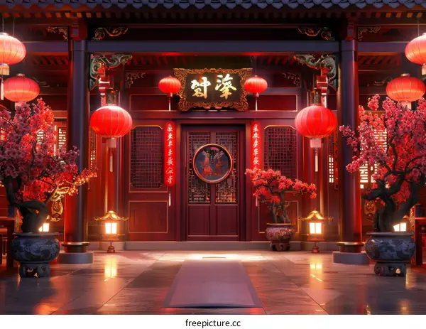 Traditional Chinese Architecture with Festive Decorations