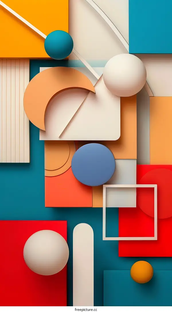 Abstract 3D Shapes in a Colorful Geometric Pattern